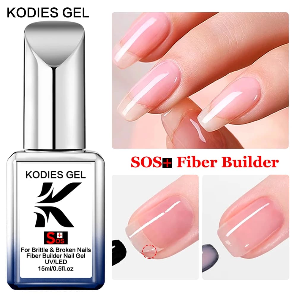 KODIES GEL SOS Fiber Builder Gel per unghie in una bottiglia 15ML UV semipermanente trasparente rosa rinforzante per unghie estensione gel da costruzione