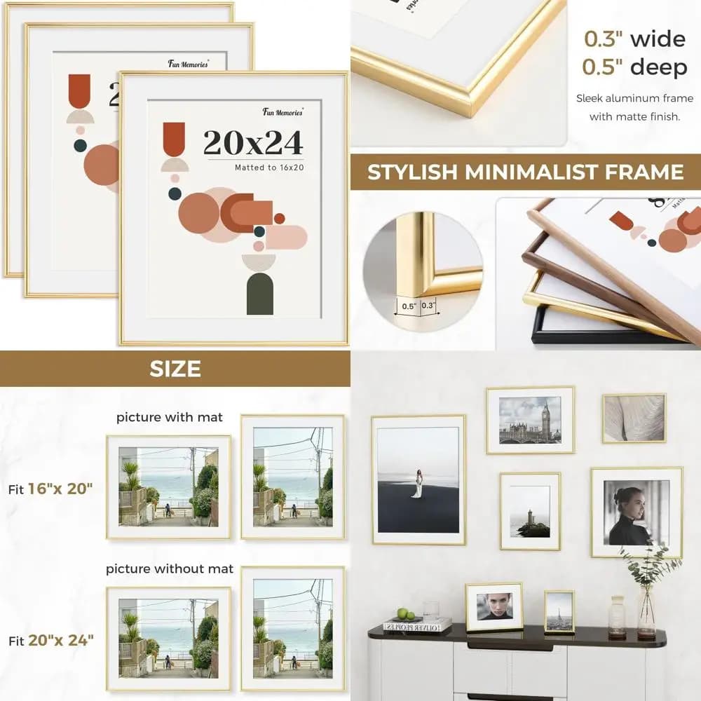 Set of 3 PVC Arch Frames, 20x24, for Photo 16x20 with or without Passepartout, Infrangible, Light, Water Resistant, Spa Style