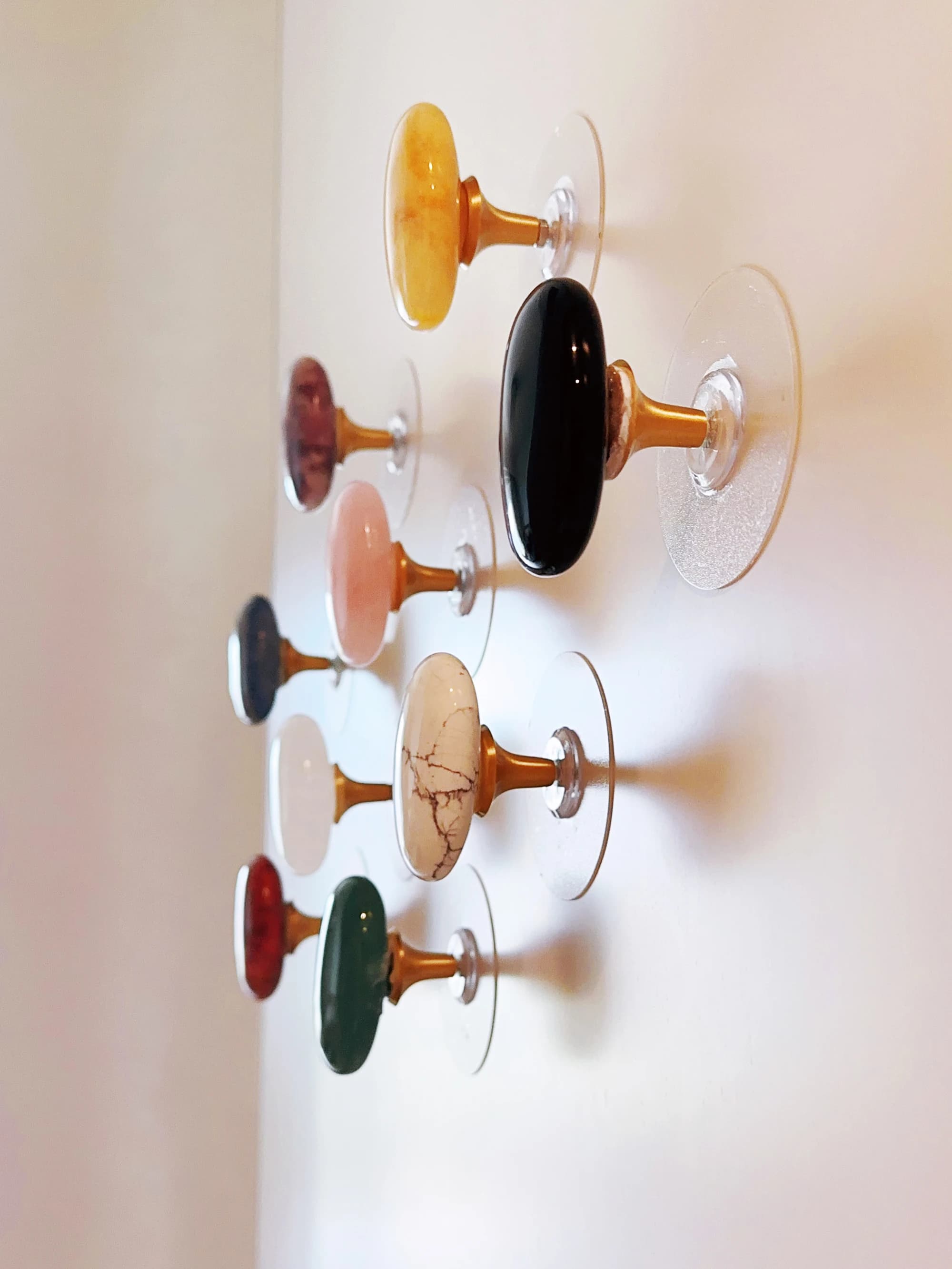 Maniglie per Cassetti e Porte in Quarzite Cristallina Senza Foratura, Decorazioni da Parete in Bronzo, Ganci Adesivi, Stile Lussuoso per Arredamento Casa
