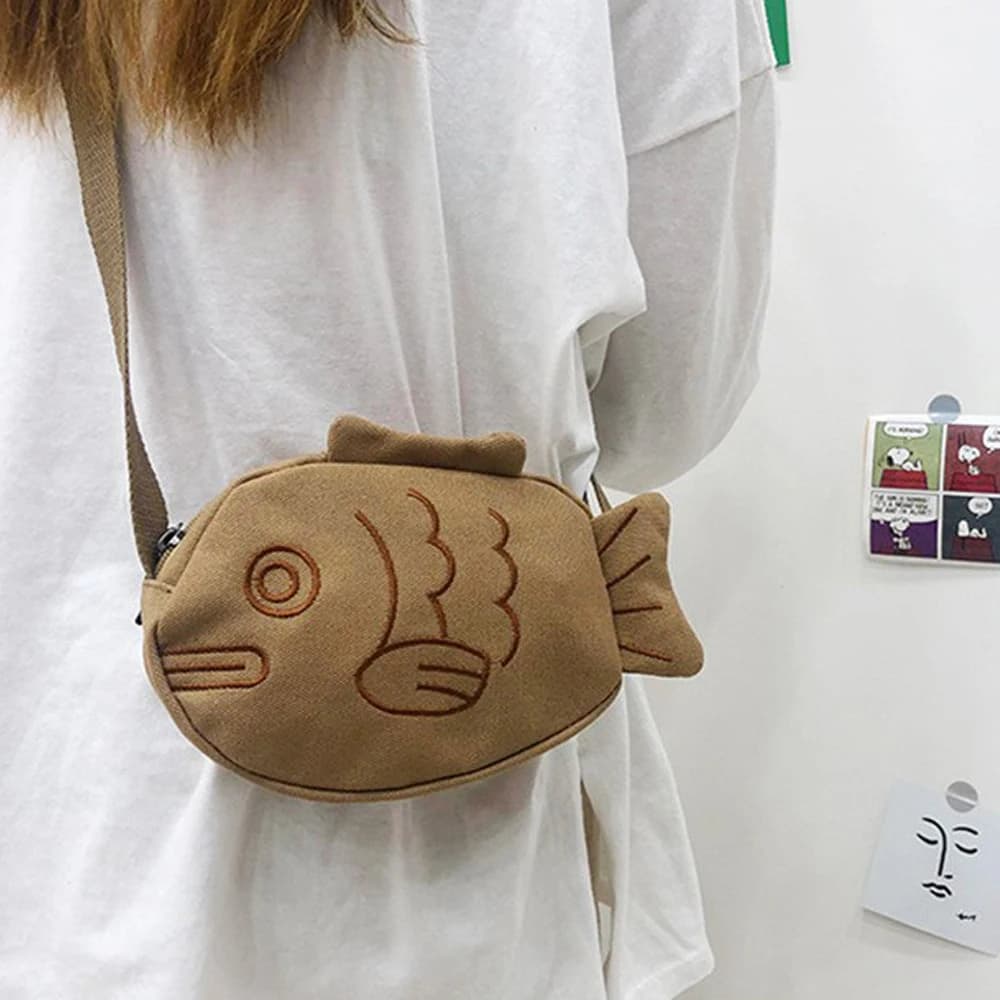 Borsa a tracolla in tela a forma di pesce Moda ricamo carino Borse piccole portatili con cerniera Borse Mini borsa a tracolla