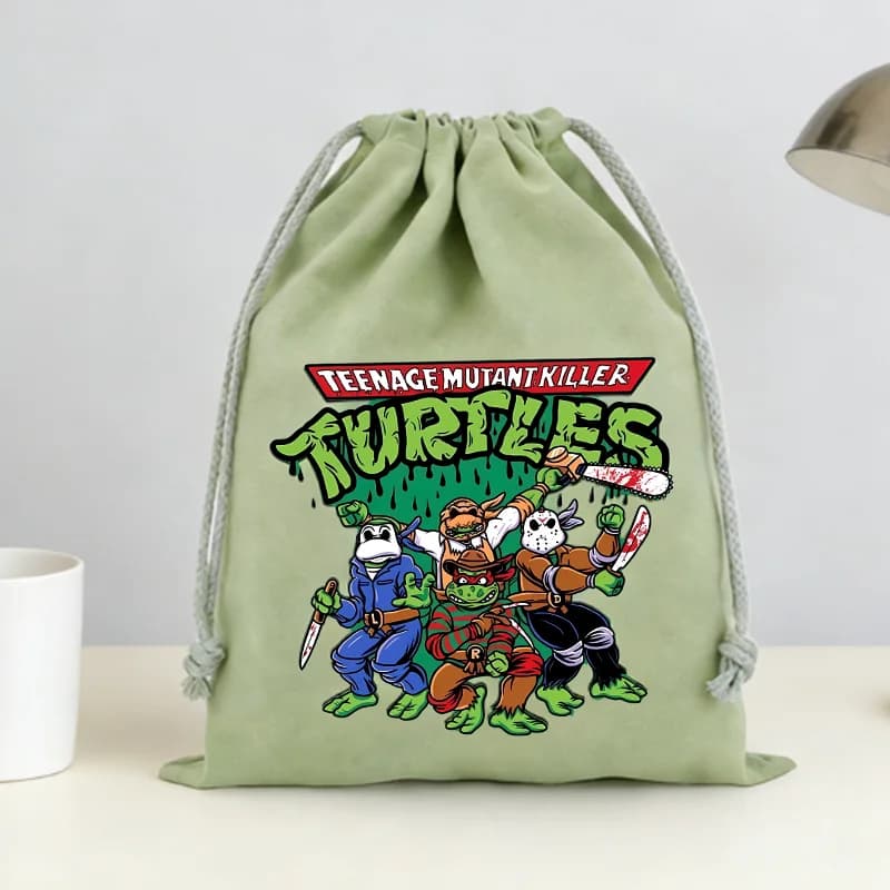 Borsa con Coulisse in Tela delle Tartarughe Ninja, Stampa Anime, Sacchetti in Cotone Riutilizzabili per Caramelle, Giocattoli, Regali
