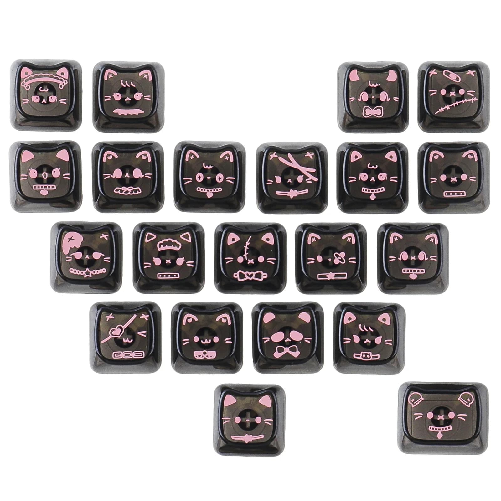 Set di 21 Tasti PC Stile Y2K Abi con Cuore Trasparente Nero Profilo MAO per Tastiera Meccanica