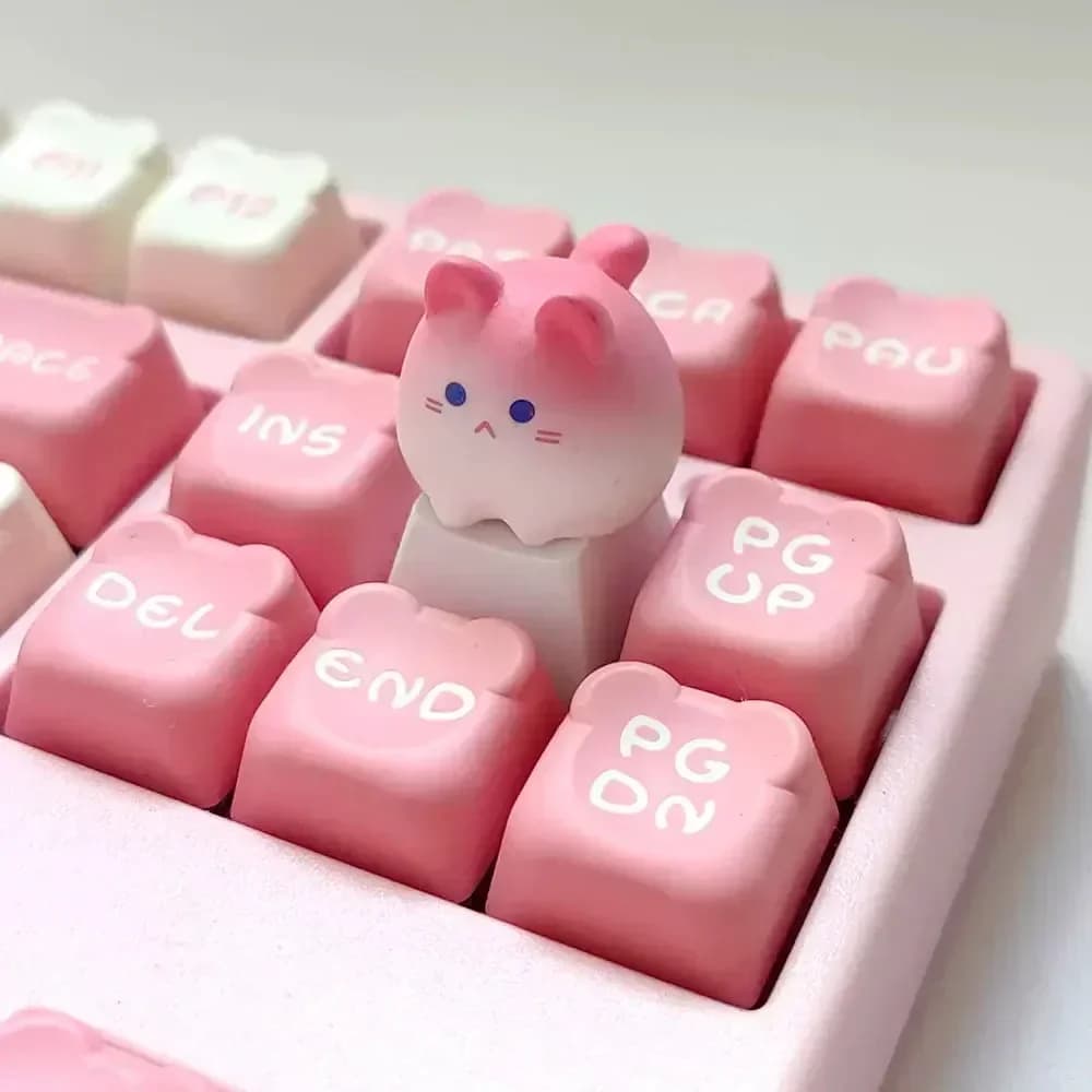 Cute Cat Keycaps Custom Pink Kawaii Keycaps Anime Cartoon Cat Artisan Key Caps for Mechanical Keyboard Accessories for Games