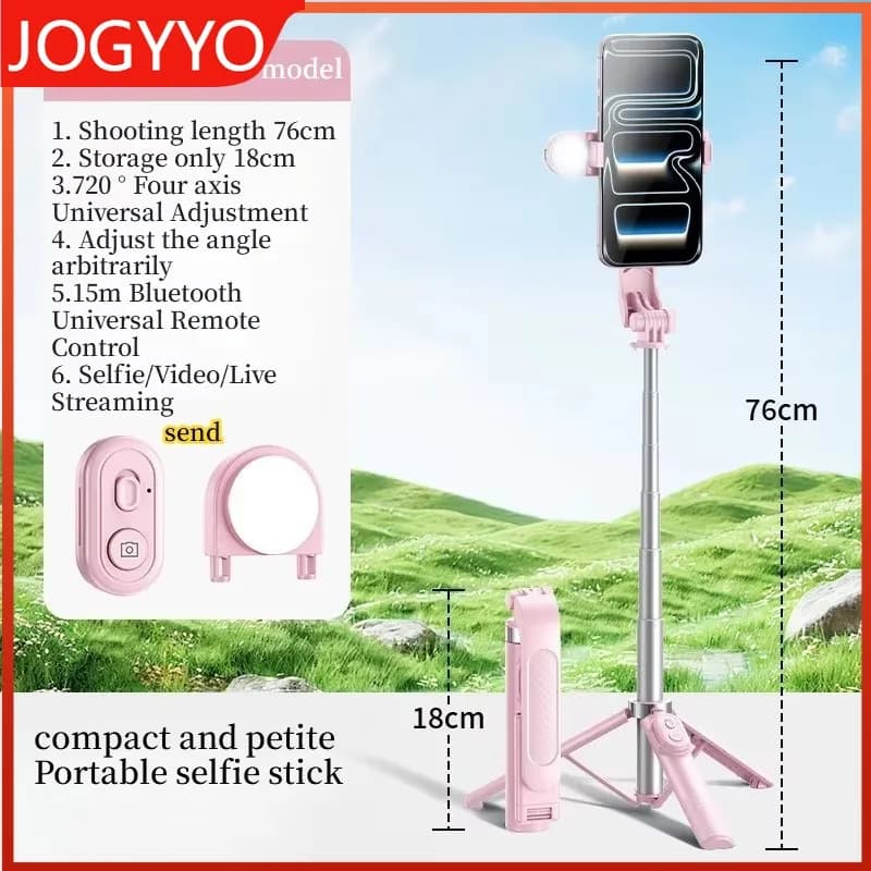Mini Asta Selfie con Luce, Bluetooth, Portatile, Doppio Uso, Anti-Vibrazione, Ricaricabile, Magnetica, Telecomando, Supporto per Telefono