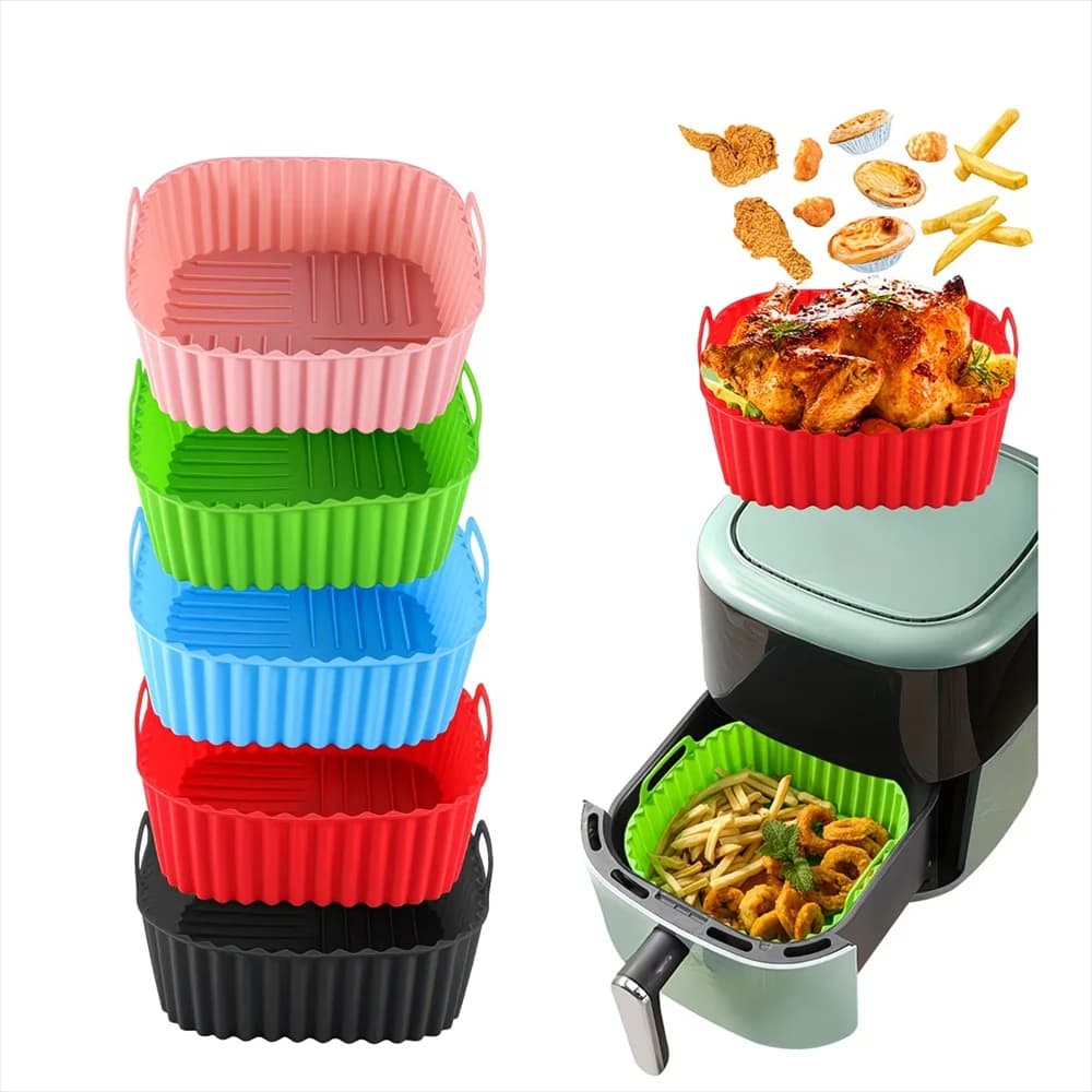 1 fodera riutilizzabile in silicone per friggitrice ad aria - Quadrata da 8 pollici per friggitrici ad aria da 4-7 Qt - Adatta per friggitrice ad aria e microonde - Facile da pulire