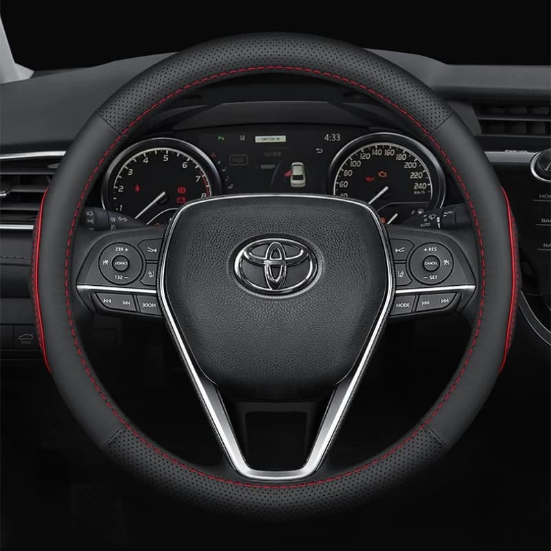 Genuine Leather Steering Wheel Cover Comfort Grip Breathable Non-Slip 15 Inch For Toyota Corolla Camry RAV4 C-HR Highlander
