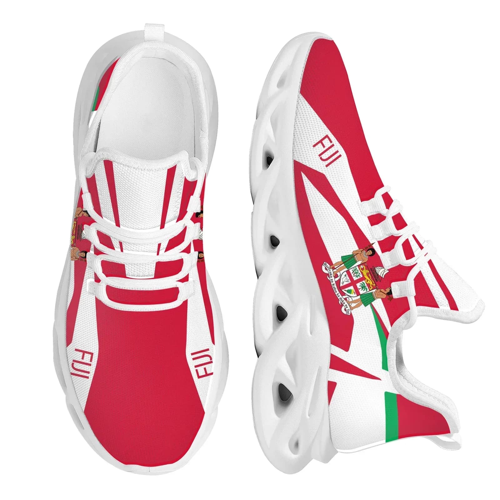 Sneakers Traspiranti con Stampa dell'Emblema Nazionale delle Fiji, Design con Leone Dorato che Regge una Noce di Cocco