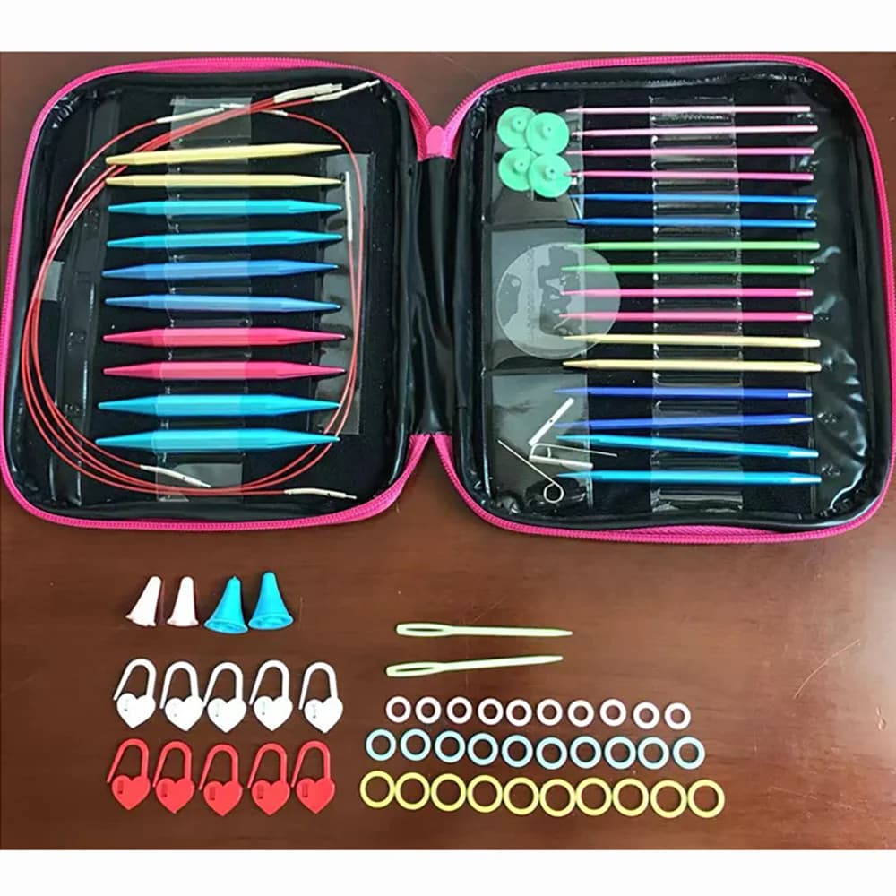 26 pezzi set di ferri da maglia circolari intercambiabili uncinetti in alluminio strumento artigianale per filati per tessitura con aghi da 2,75 mm-10 mm