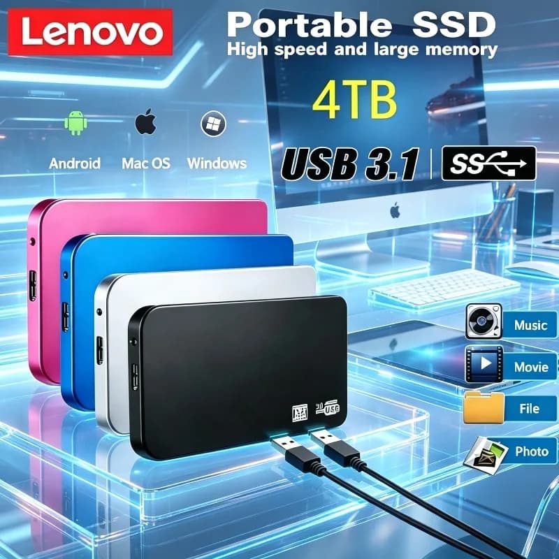 Custodia/Box esterno Lenovo in ABS per SSD/HDD da 4TB con cavo USB 3.0 per archiviazione mobile