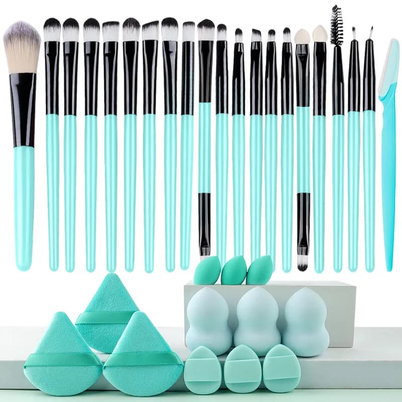 Set of 20 Makeup Brushes, Umbrella Brushes, Eyeliner, Fondotinta, Correttori, Cipria, Blush, Smoothing Tools with Makeup Sponges Kit