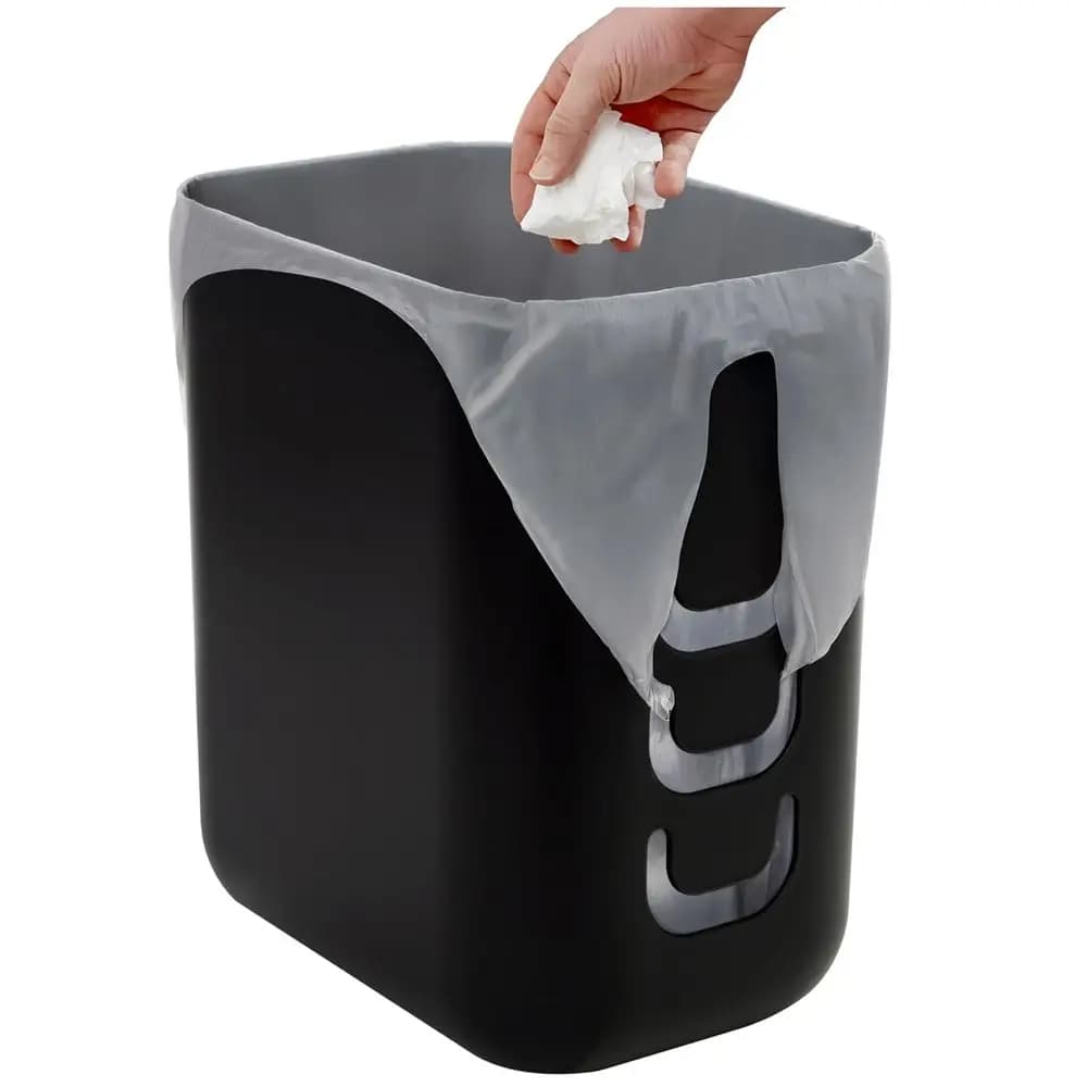 Black 2.5 Gallon Trash Can with Hooks for Grocery Bags - Ideal for Kitchen, Bathroom, Laundry, Office, and Garage