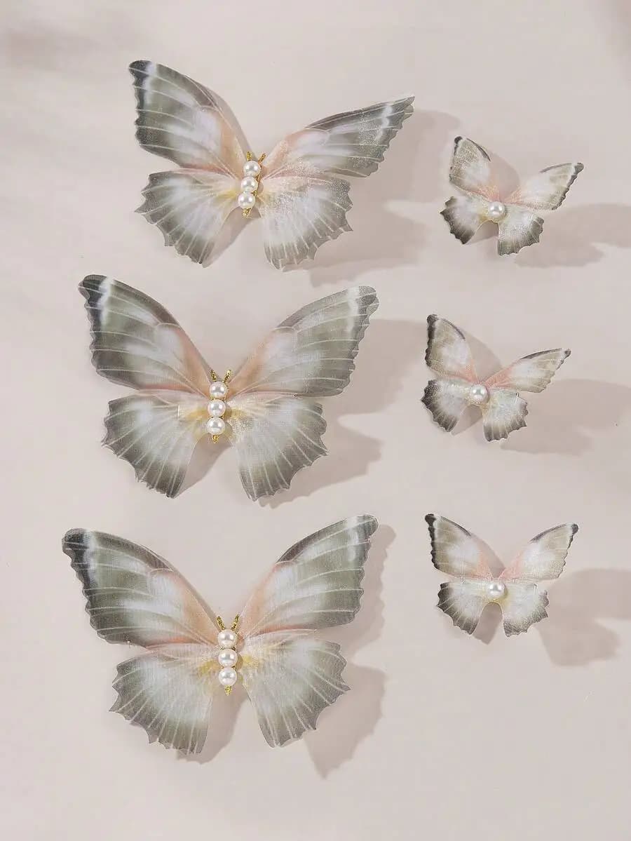 3pcs Gradient Butterfly Hair Clips With Faux Pearl For Women Front Hair Styling Accessory