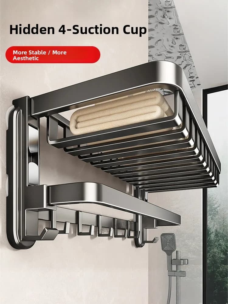 Portasciugamani da Bagno a Ventosa Senza Foratura, Organizzatore Salvaspazio Integrato per Bagno, Stile Nordico Rotante