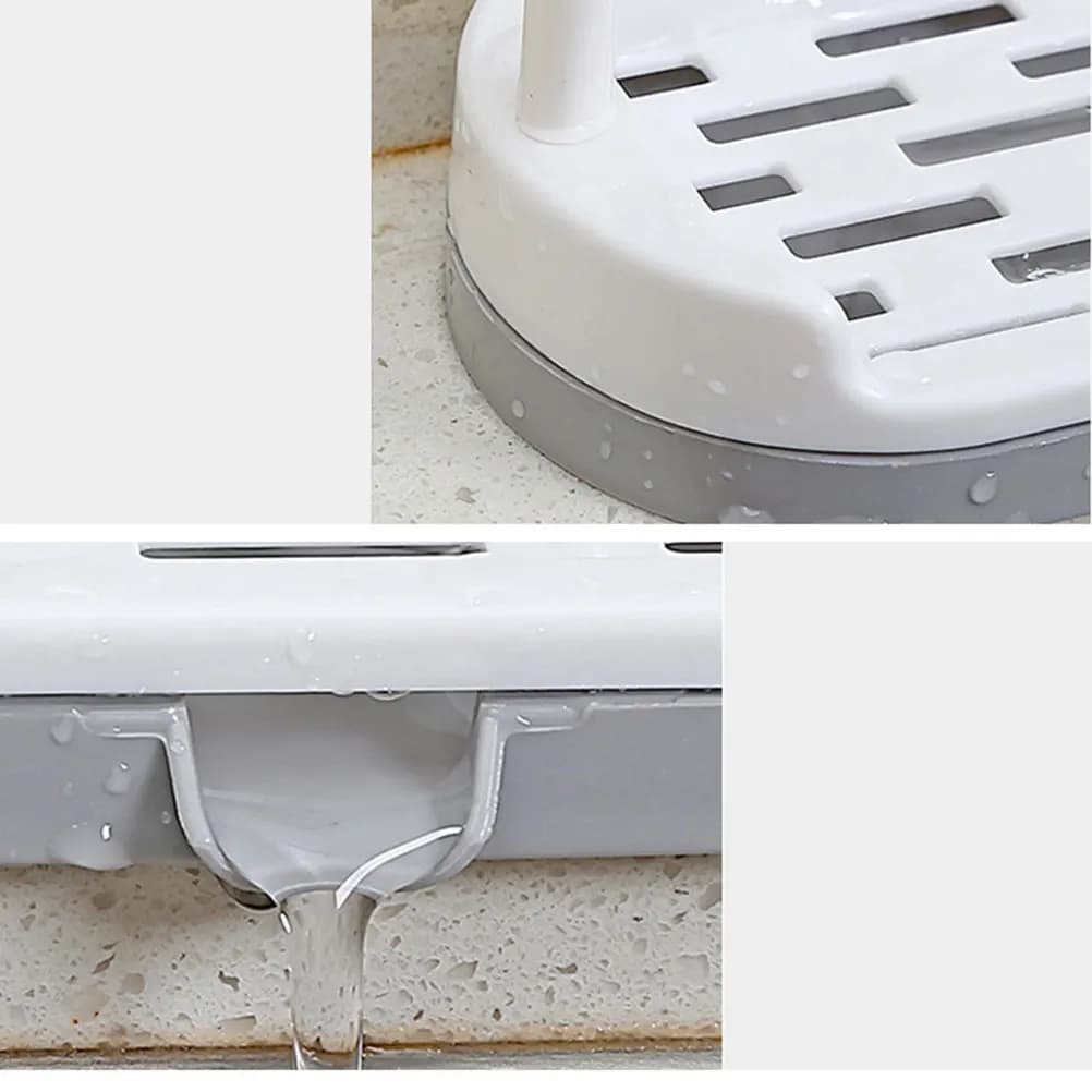 Scolapiatti in plastica da appoggio per cucina con porta salviette, scomparto per spugne, barra a U e scarico a becco, leggero e solido