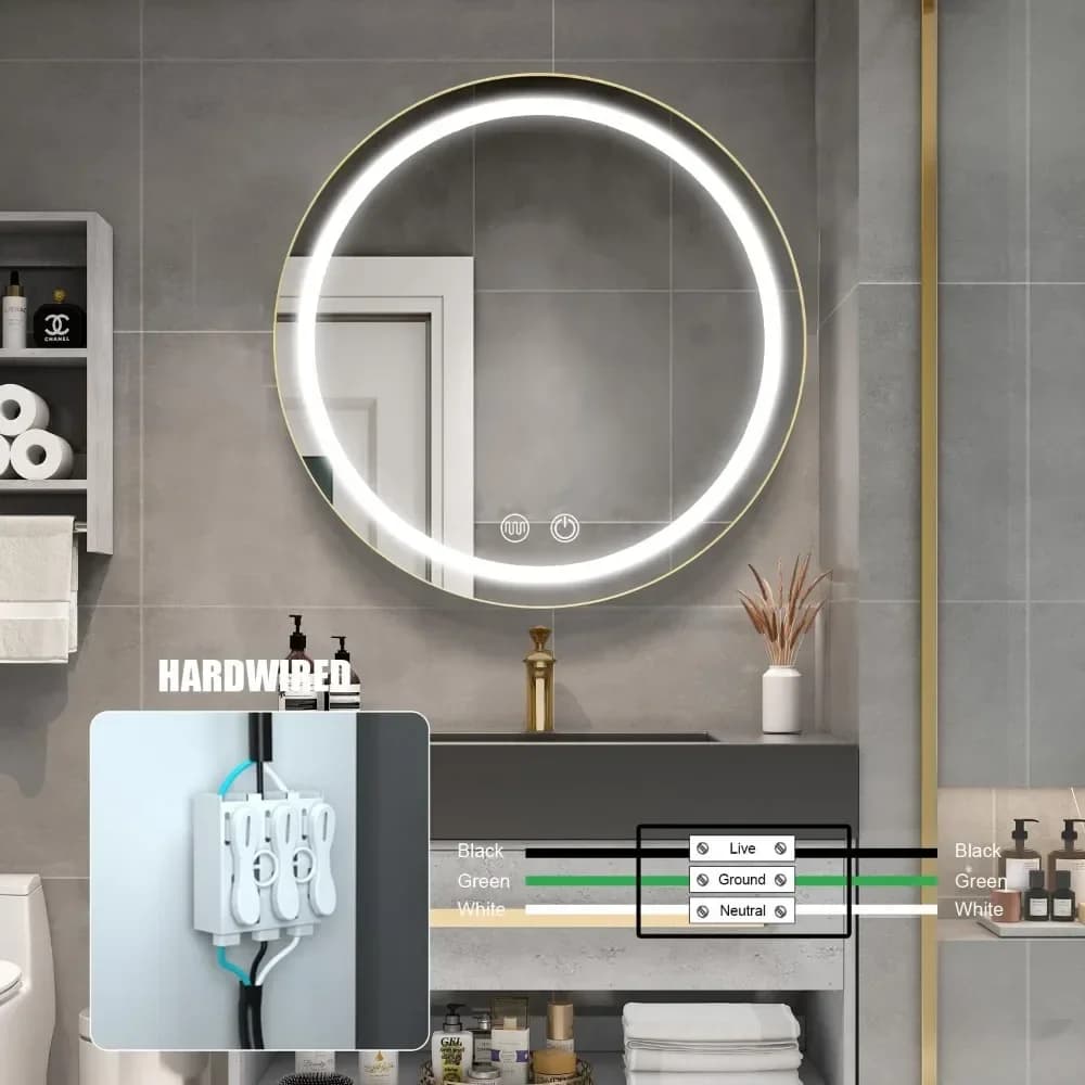 Un armadietto dei medicinali rotondo da 30 pollici con luci, armadietto dei medicinali a LED con defogger, armadietto a specchio illuminato per il bagno