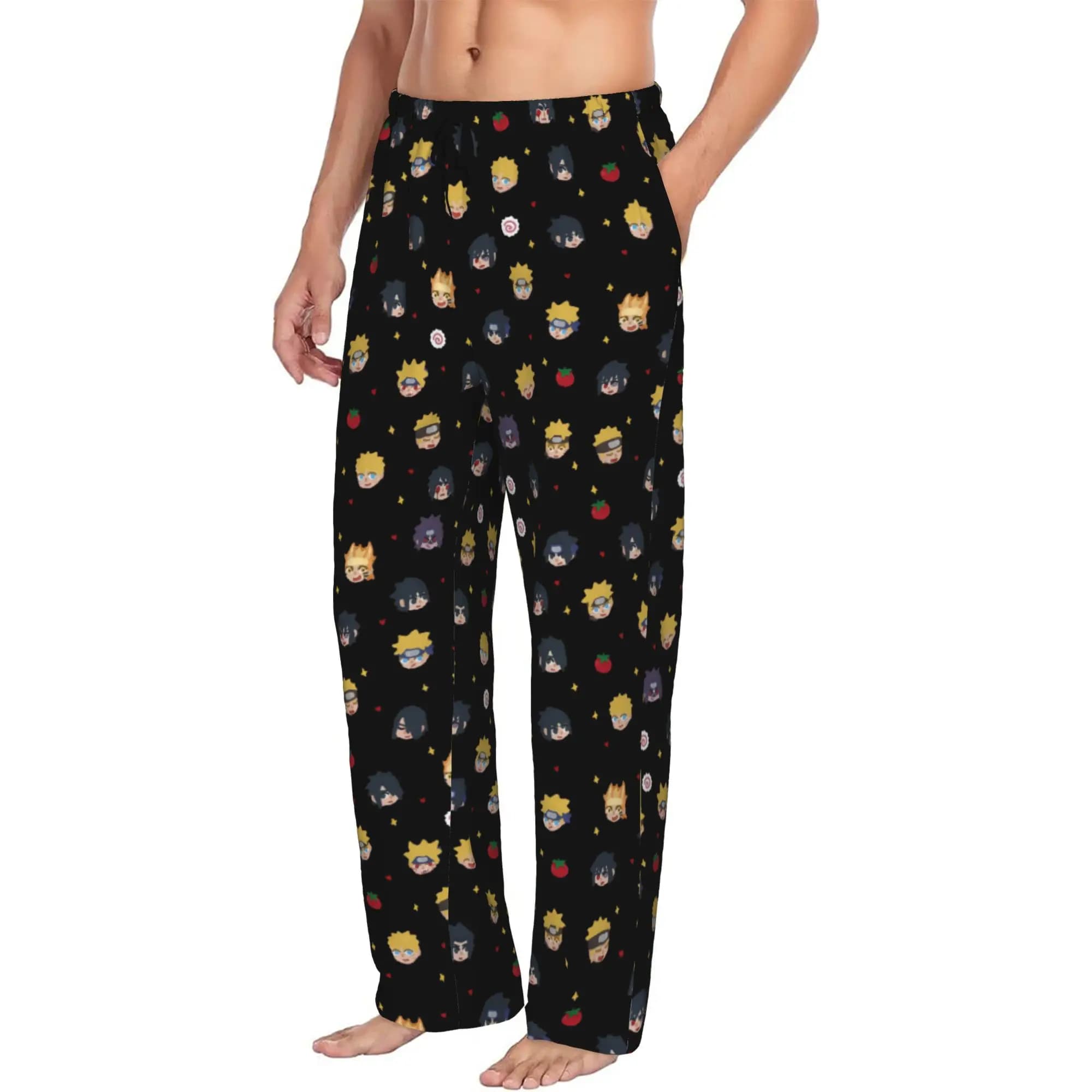 Custom N-Narutoes Uzumaki Pajama Pants Men's Anime Lounge Sleep Stretch Sleepwear Bottoms with Pockets