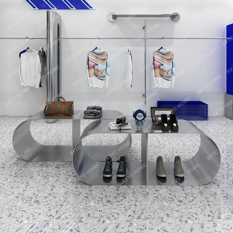 Espositore per Negozio di Abbigliamento Q Nakajima Taihuitai, Stand Espositivo in Acciaio Inox Spazzolato per Scarpe e Borse