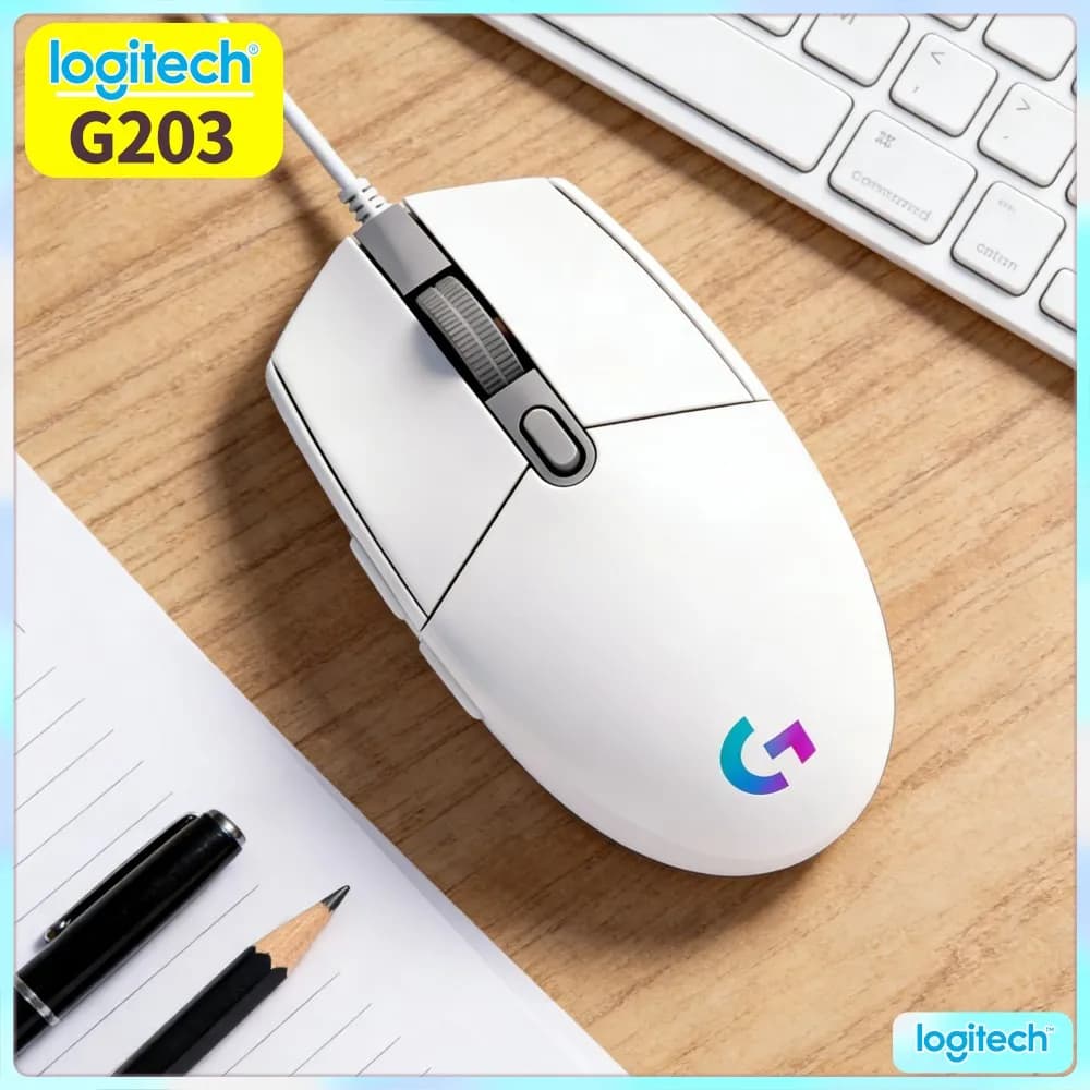 Logitech G203 Wired Gaming Mouse Satisfying Hand‑Touch Tunable RGB Anti‑Slip Feet Clicks USB Desktop Office