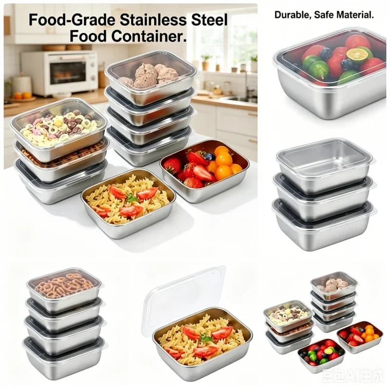 Set di 5 Contenitori per Alimenti in Acciaio Inox - Scatole Ermetiche Impilabili per Preparazione Pasti, Pranzo, Cucina, Frigorifero, Viaggi