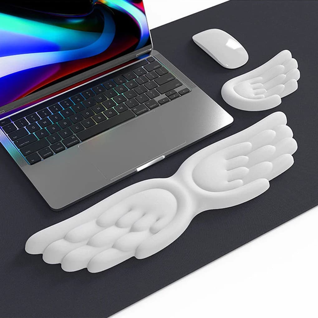 Poggiapolsi per tastiera a forma di ala d'angelo - Set di supporti ergonomici per polso in memory foam con silicone antiscivolo per computer portatile