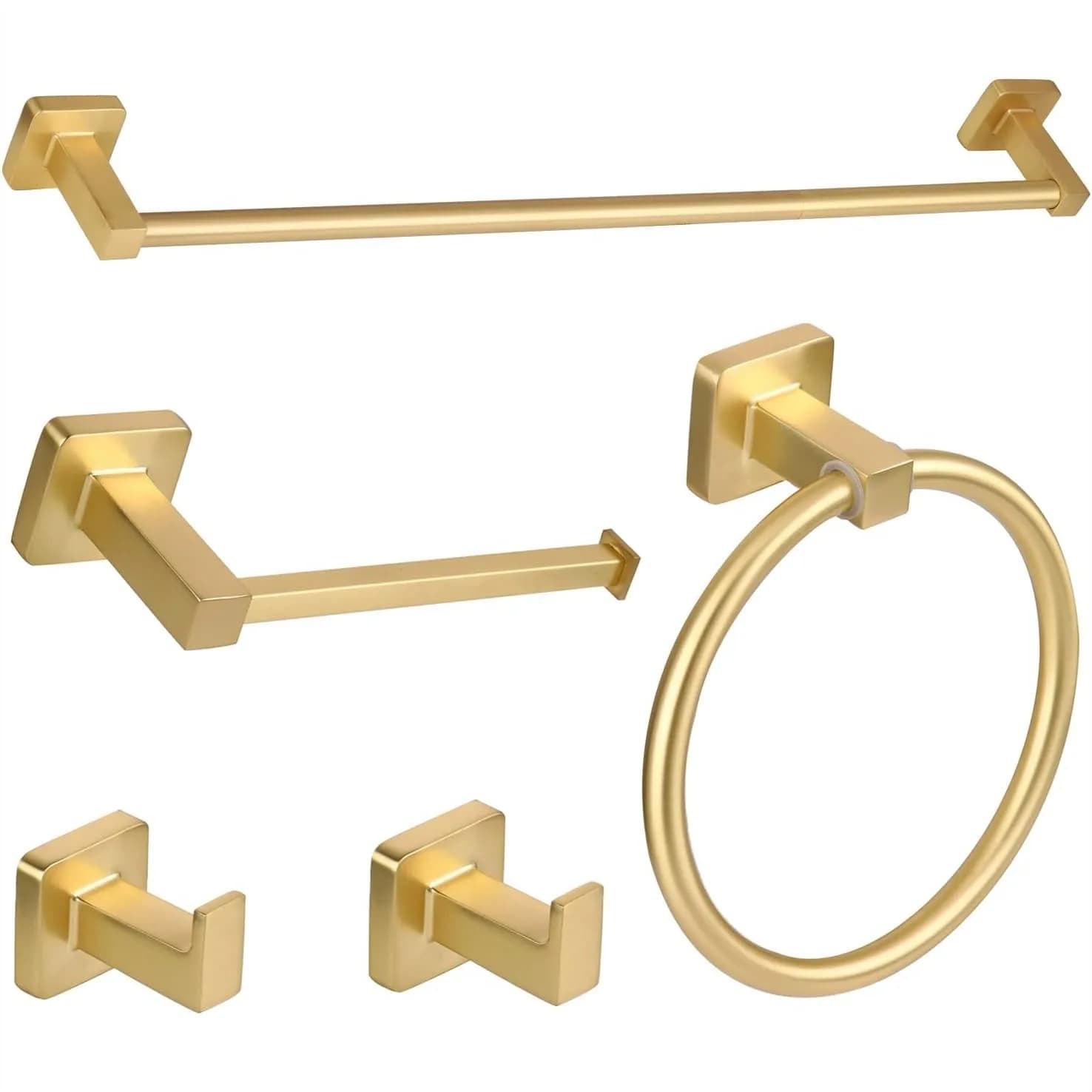 Set di accessori da bagno in oro spazzolato da 5 pezzi, portasciugamani in acciaio inossidabile da 23,6 pollici, porta carta igienica, ganci per asciugamani, antiruggine