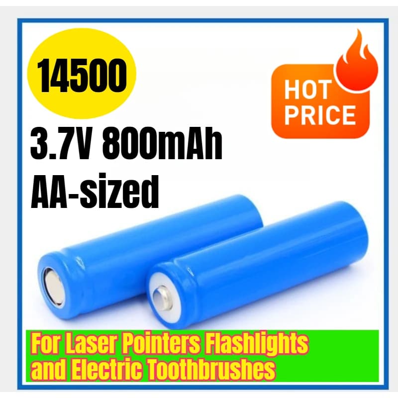 Rechargeable battery 14500 3.7 V 800 mAh AA format for laser pointers, electric torches and electric brushes