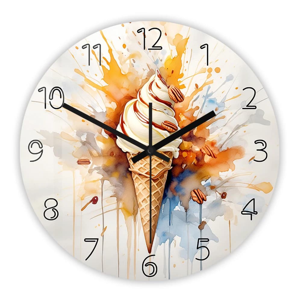 Orologio da Parete con Stampa Acquerello Gelato, Dessert Estivi, Silenzioso, Facile da Leggere, Numeri Grandi, Decorazione Moderna per Negozi e Panetterie