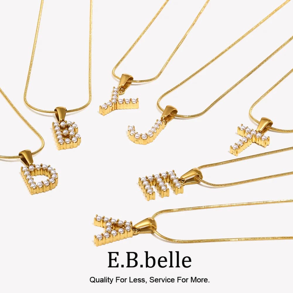 E.B.belle collana con lettera di perle impermeabile delicata collana iniziale con catena a serpente sottile in acciaio inossidabile minimalista per le donne