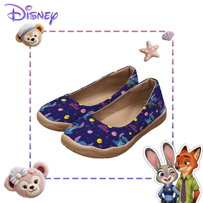Scarpe slip-on da donna Disney Stitch – Stampa floreale e cartoni animati, tessuto traspirante, suola antiscivolo per un comodo uso quotidiano