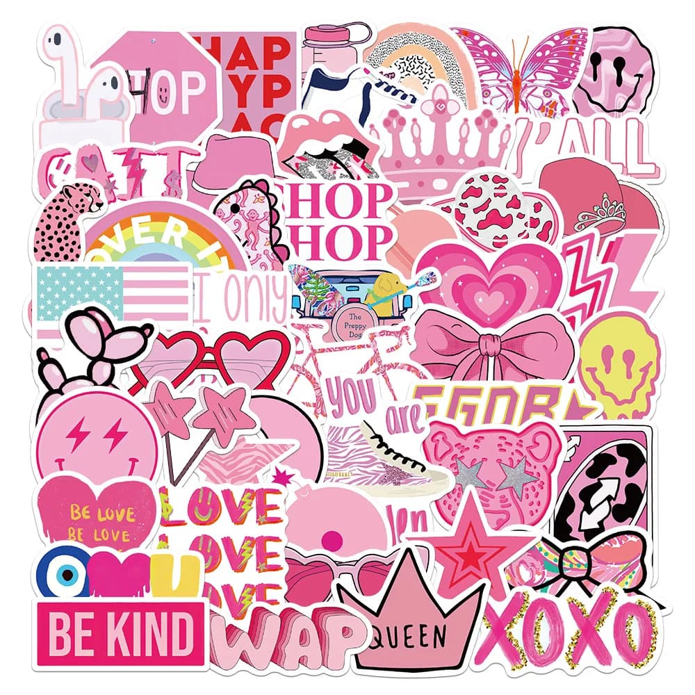 50PCS Kawaii Pink Book Reading Stickers Cute Bookish Decals DIY Scrapbook Diary Notebook Laptop Phone Luggage Sticker