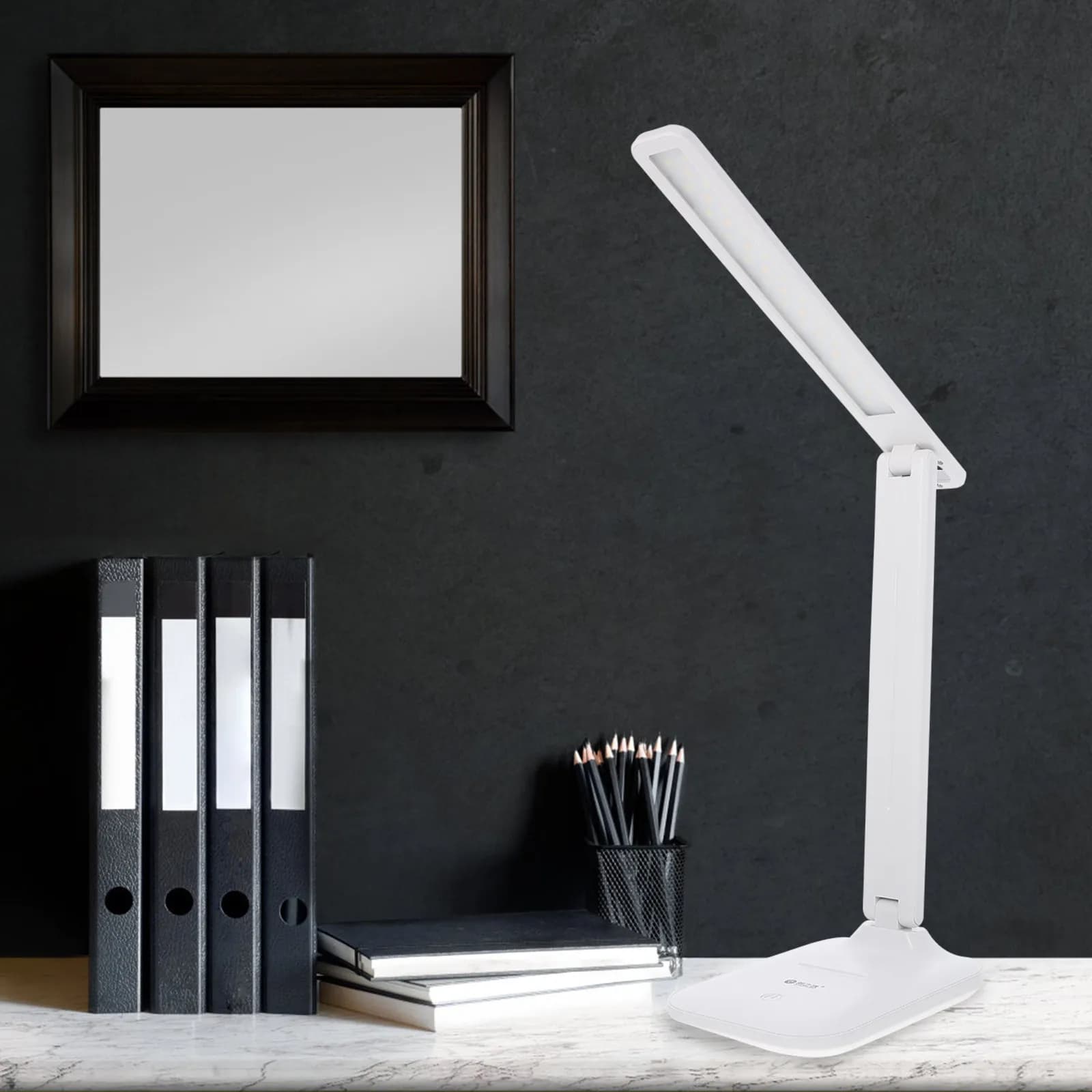 LED desk lamp for eye protection, dimmable, with touch control, folding, per bedroom, office, night light, white