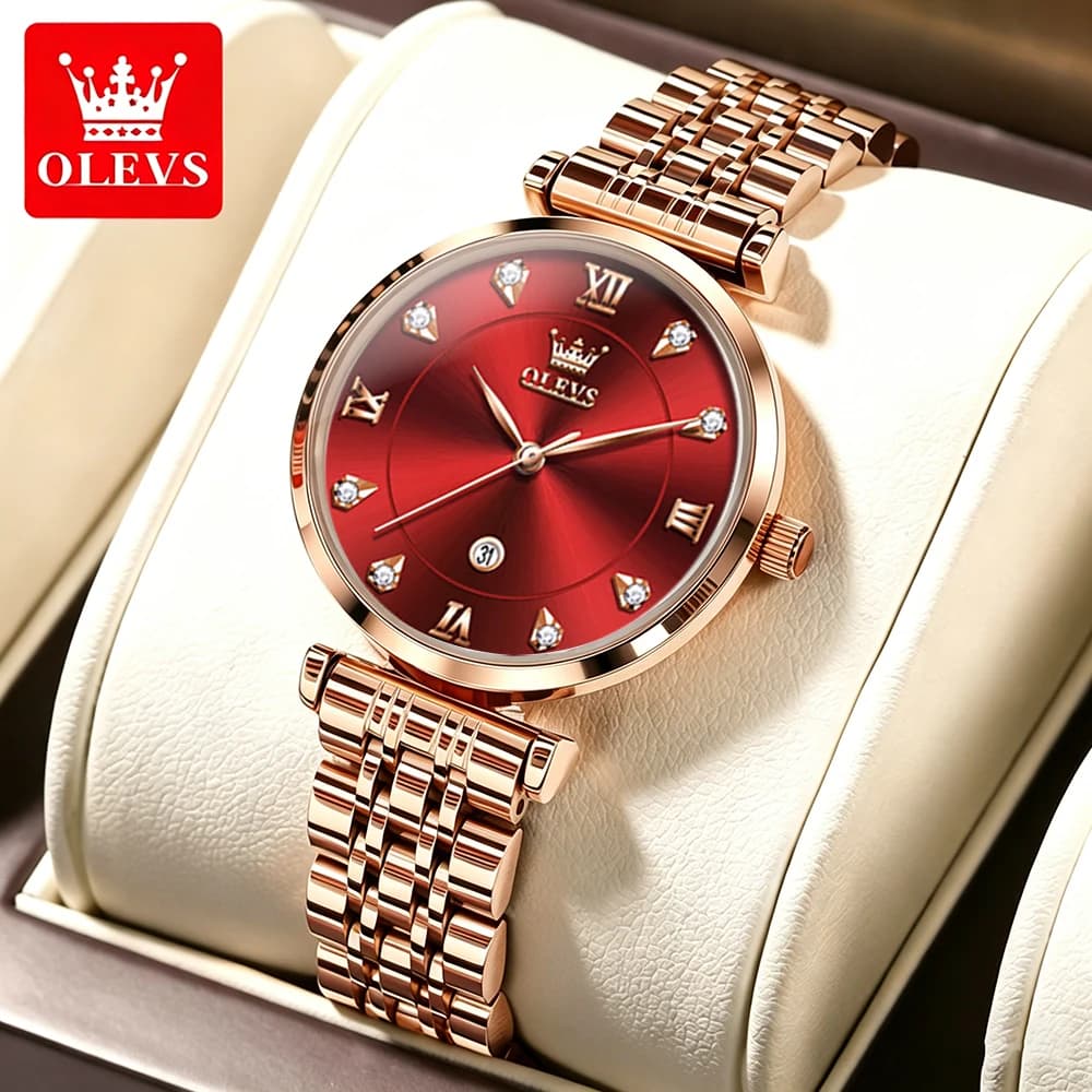 OLEVS Orologi da Donna di Lusso, Semplici ed Eleganti, in Acciaio Inossidabile Oro Rosa, Orologio da Polso al Quarzo Originale Impermeabile con Data 5866, Tendenza Moda