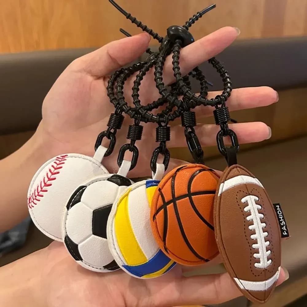 Simpatico cartone animato 3D palla portachiavi in pelle basket pallavolo rugby calcio ciondolo borsa appesa baseball auto portachiavi regalo