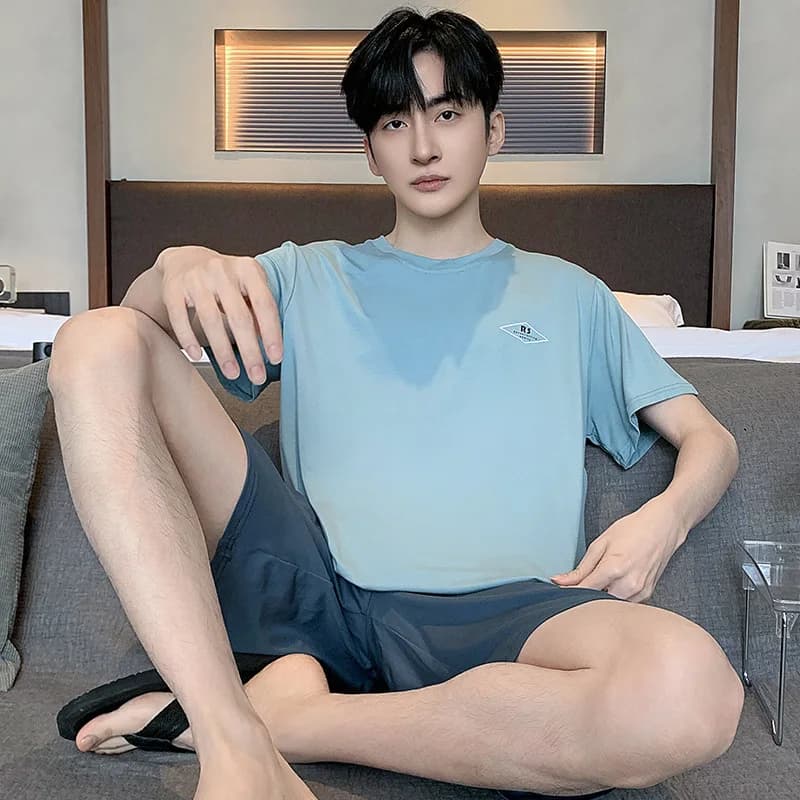 Fashion Summer Coached Short Sleeved T-shirt Men's Pijama Set Big Size L-3XL Pjs Pigiama Hombre Young Boy Dresses for Home Dropship
