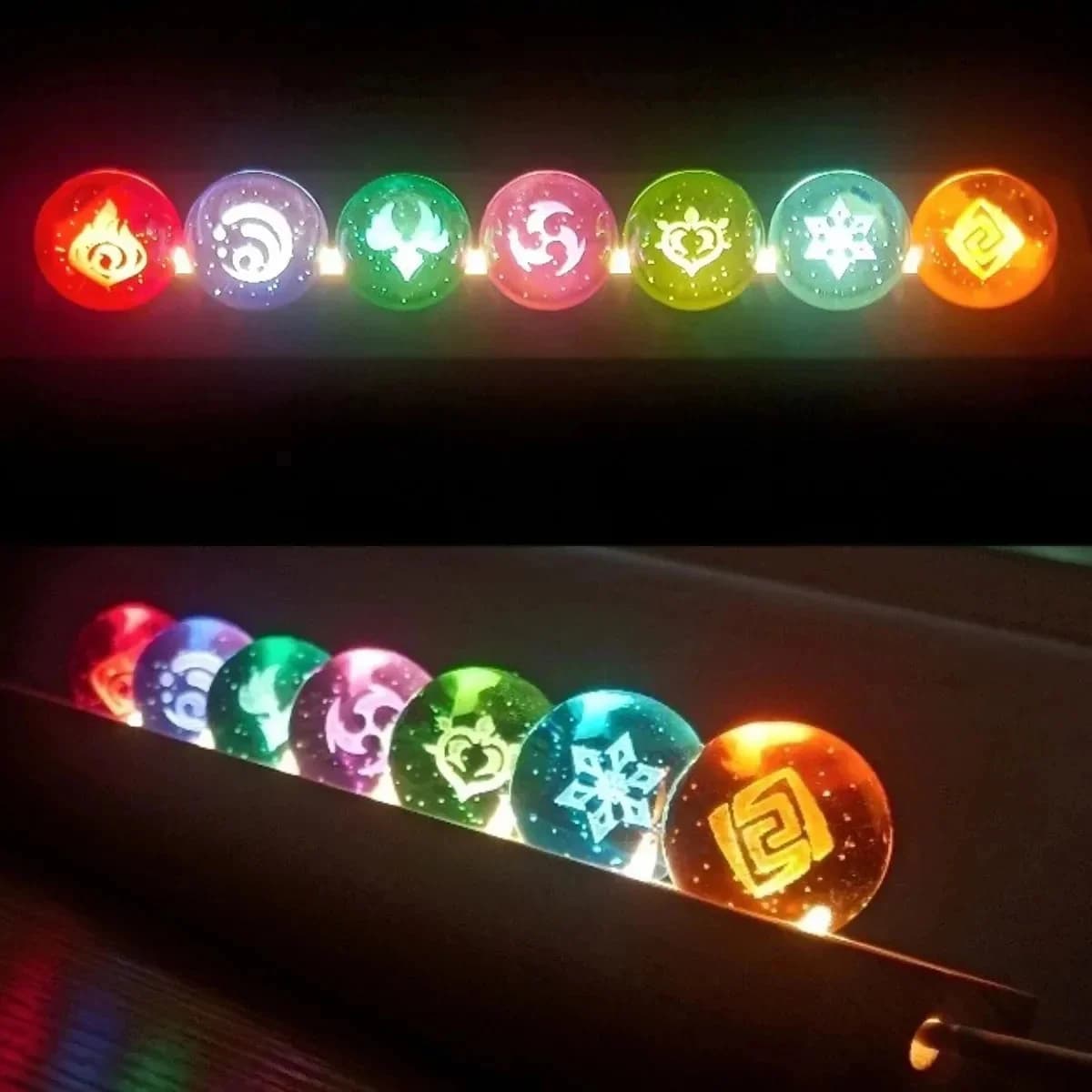 Gioco Genshin Impact Sfera di cristallo Figura Luce notturna Sette elementi Palla 3 cm Palla Modello 3D Giocattolo Cosplay Regalo di compleanno Decorazioni per la casa