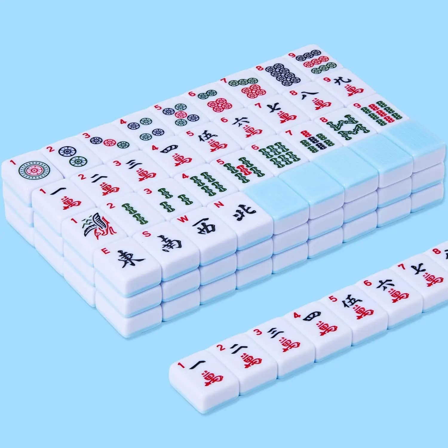 Set di 166 Tessere Mahjong Blu, Gioco da Viaggio in Acrilico da 1,2 Pollici, Mahjong Americano Carino