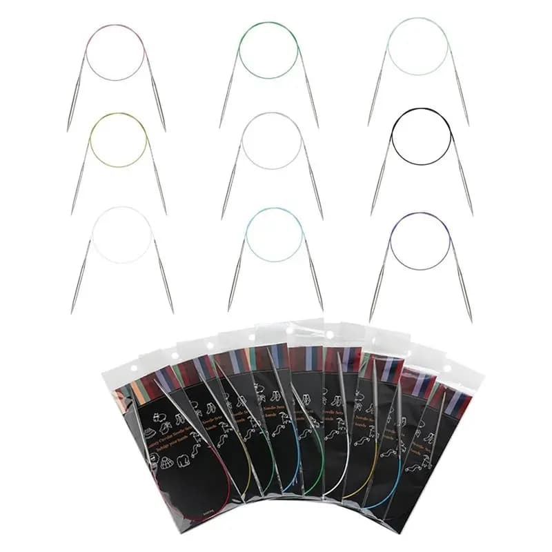 ABZL Set di ferri da maglia circolari da 9 pezzi, ferri da maglia in acciaio inossidabile da 40 pollici (100 cm), 9 misure per principianti, magliafiaci