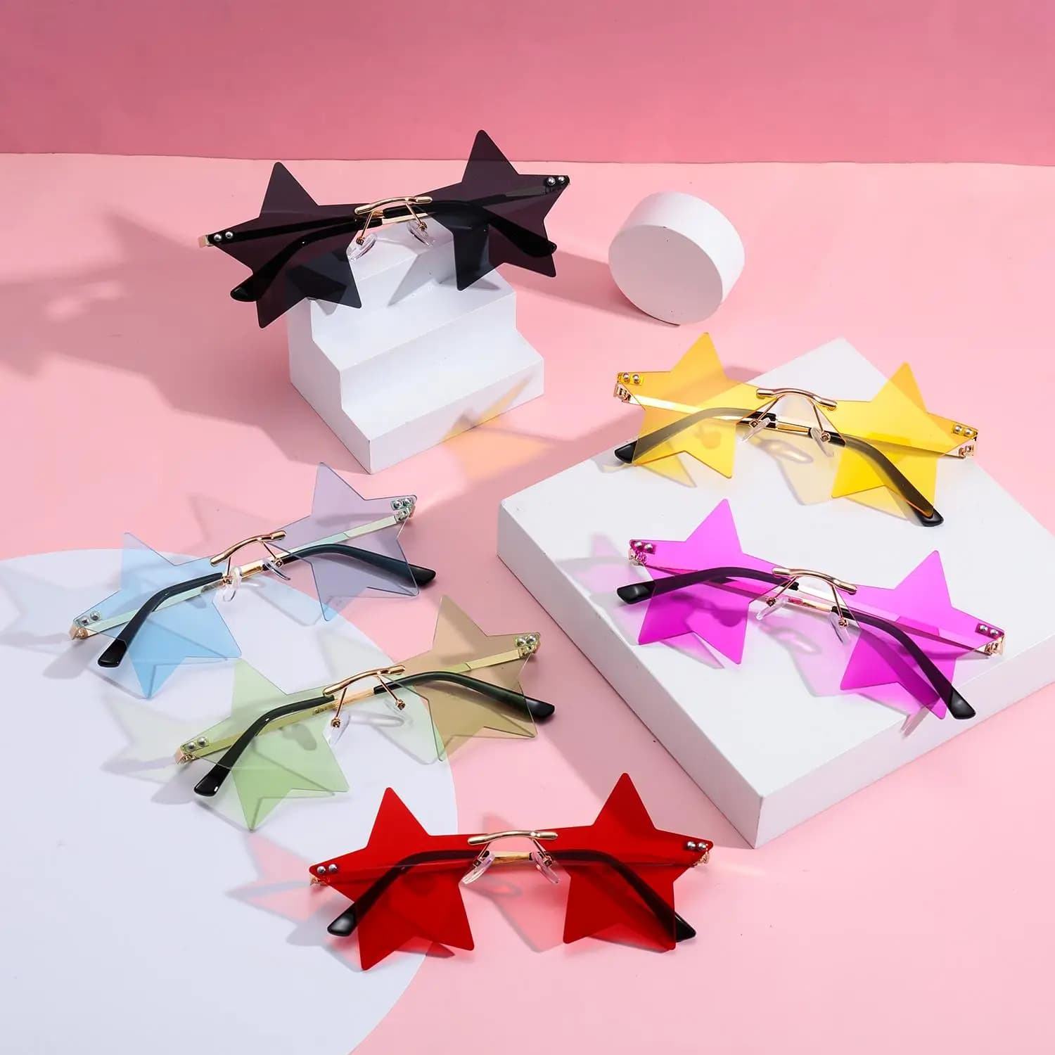 Rimless Star Shape Sunglasses Trendy Sun Glasses for Women & Men Party Glasses Funny Pentagram Eyewear Christmas Christmas Decor