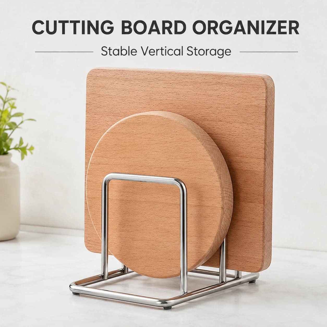 Space Saving Countertop Pot Lid & Cutting Board Rack, Stainless Steel Multi-Function Organizer for Home Kitchen Storage Use
