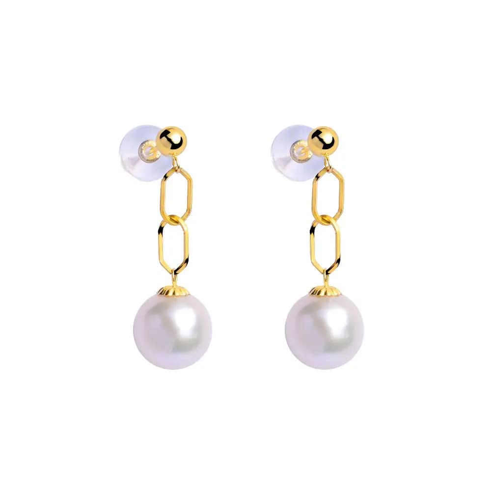 Orecchini in oro giallo puro 18 carati dal design originale, perle d'acqua dolce naturali, gioielleria raffinata, regalo di anniversario bianco per le donne nuovo e704