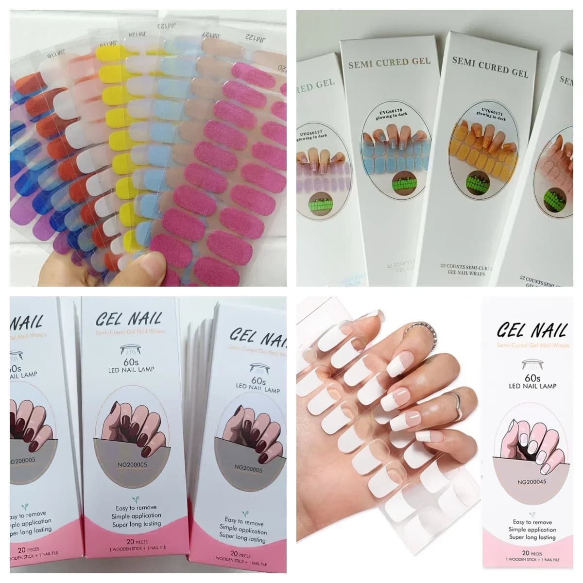 20 punte Black Cat Eye Colore puro lucido semi-indurido Colla per unghie a lunga durata Adesivo artistico con lima per unghie Nail Art Luce UV richiesta