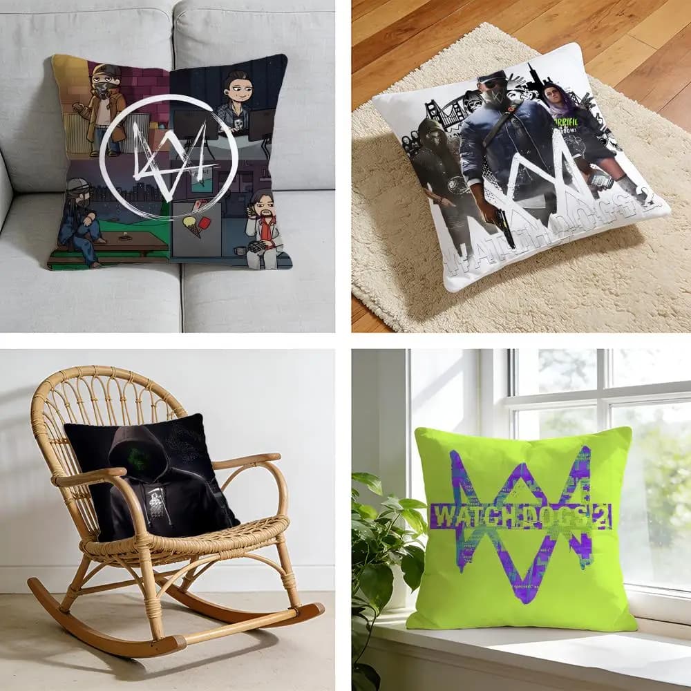 Watch Dogs 2 cushion cover, pillowcase in short plush for bed, sofa, car, washable