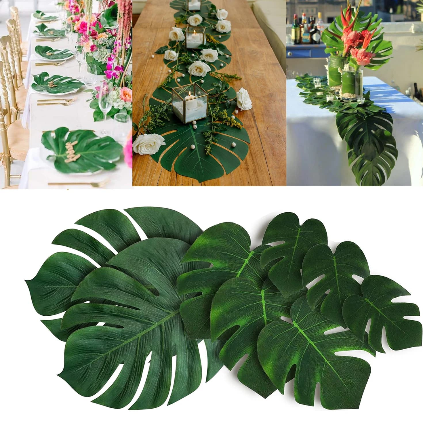 10/50pcs Hawaii Artificial Monstera plant palm leaf turtle back jungle beach theme party floral composition mat accessories