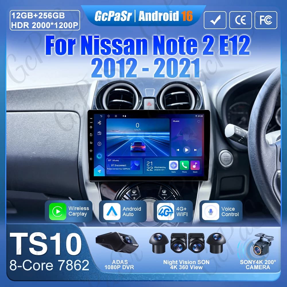 Autoradio Android 13 per Nissan Note 2 E12 2012 - 2021 navigazione GPS Android Auto Carplay No 2din lettore multimediale Bluetooth