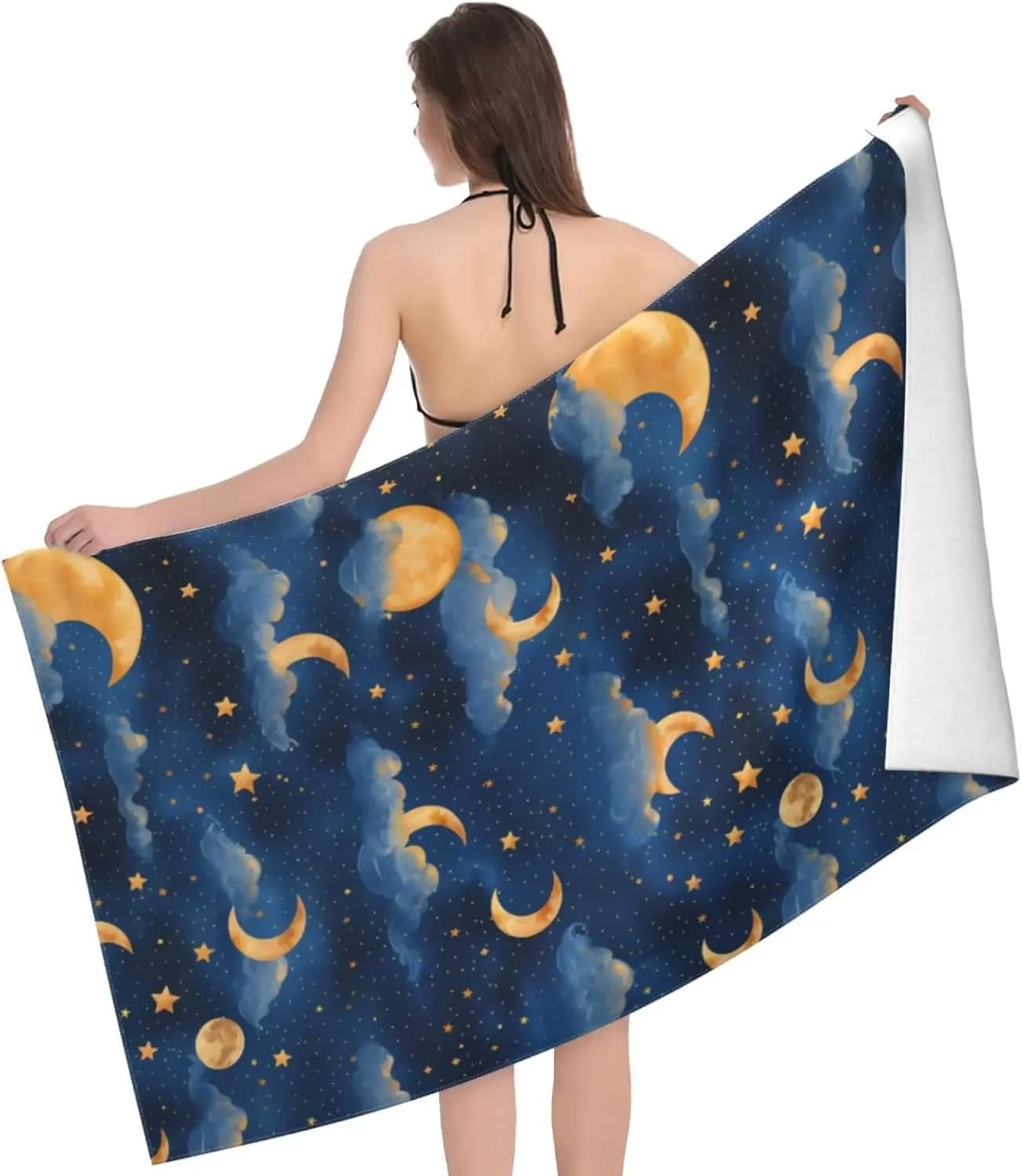 Asciugamani da Bagno in Microfibra ad Asciugatura Rapida, Motivo Cielo Notturno Celestiale con Stelle e Nuvole Blu, Morbidi, Leggeri, Oversize, Senza Sabbia, per Viaggi, Piscina e Nuoto