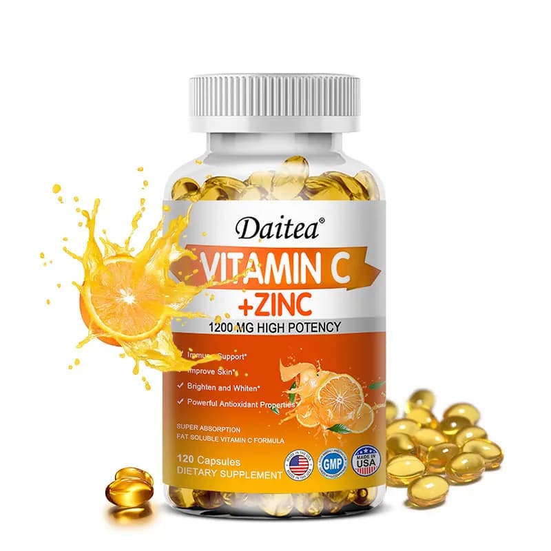 Daitea Vitamin C + Zinc, Vitamin C 1200mg - Immune support supplement, 30/60/120 counts, Antioxidant, Vegetable cap, Non GMO