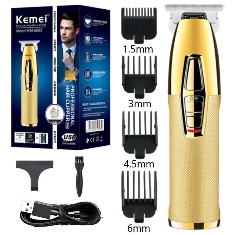 Kemei KM-5093 Tagliacapelli Finitura professionale Tagliacapelli Tagliacapelli Barba Trimmer 0mm Taglio pelle Taglierina elettrica Ricaricabile