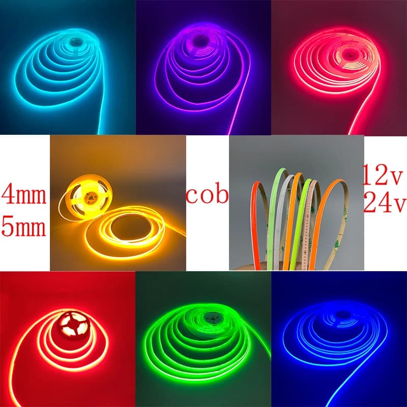 3mm 4mm 5mm Sottile Sottile COB Led Strip 12V 24V Stretto Nastro flessibile Camera da parete Auto Bianco naturale 4000k Rosso Verde Blu Arancione Rosa