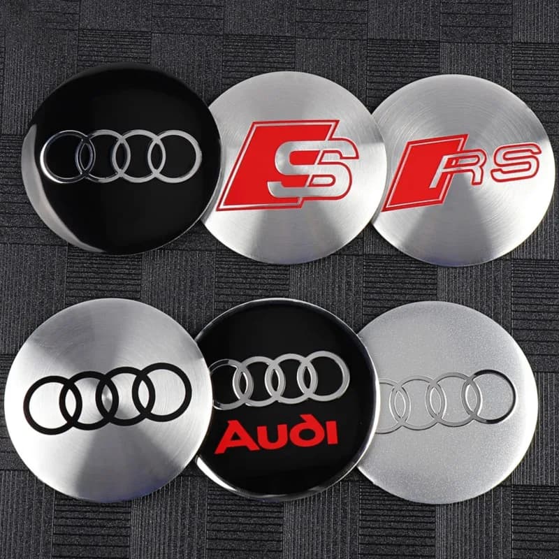 56/60/65mm 4PCS Audi Hub Caps Car Wheel Center Cap Emblema Distintivo Adesivo Decorazione Accessori Per Audi A1 A2 A3 S3 S6 Q3 Q5 Q7