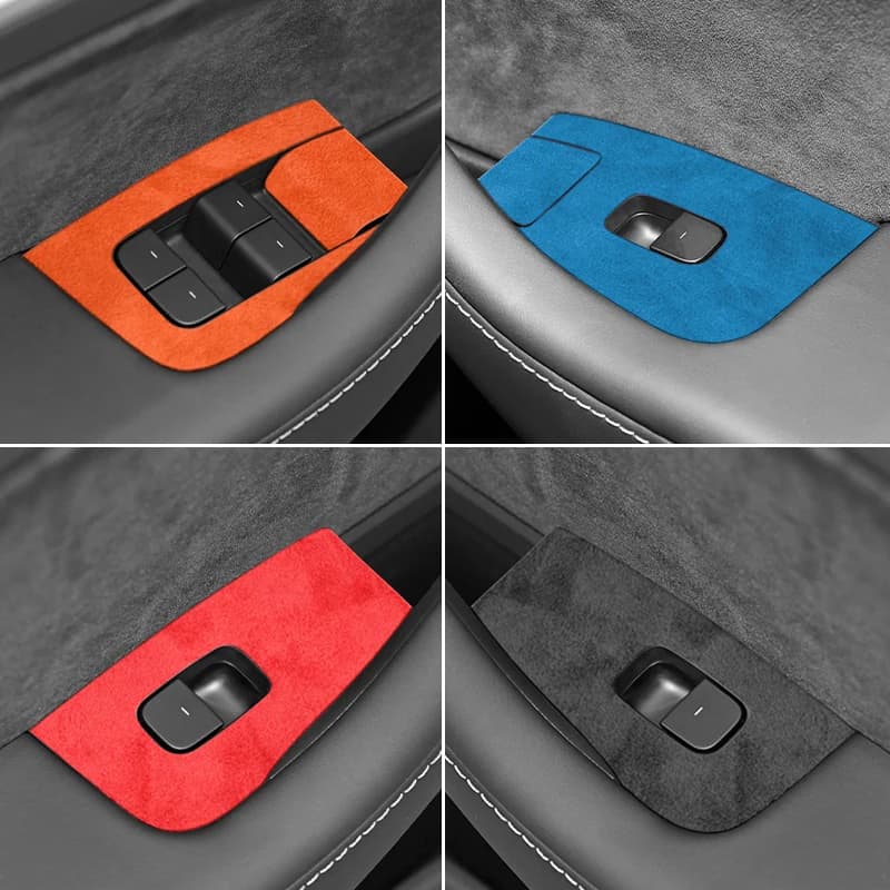 Realizzato in Alcantara per Tesla Model 3 / Model Y, rivestimento del pannello degli interruttori dei finestrini, adesivo antigraffio, accessori per tuning degli interni auto